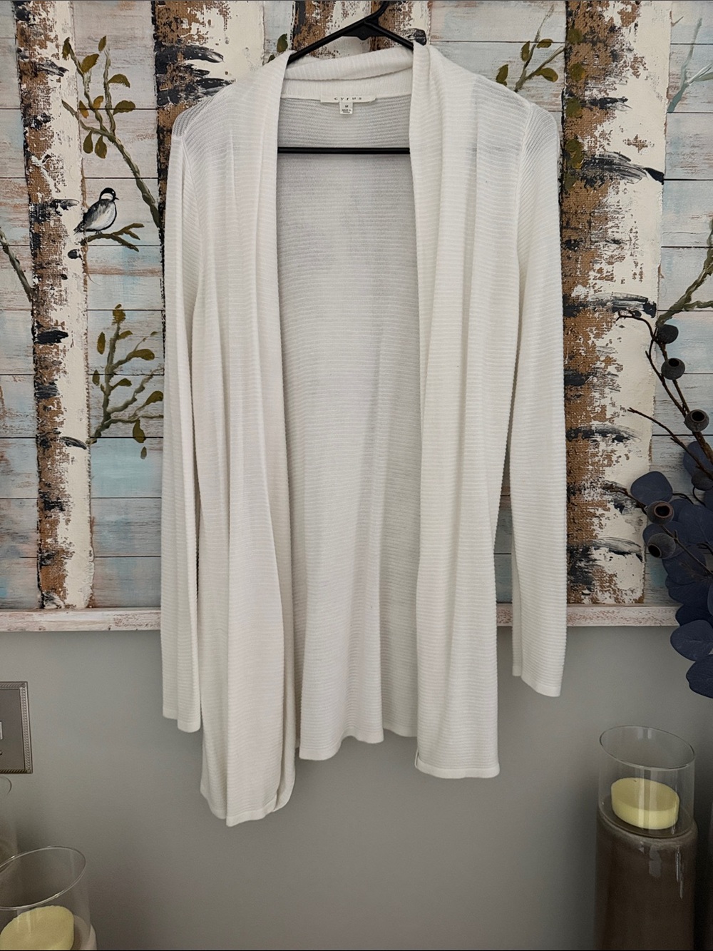 Cyrus Open-Front Delicate Ribbed Cardigan - White